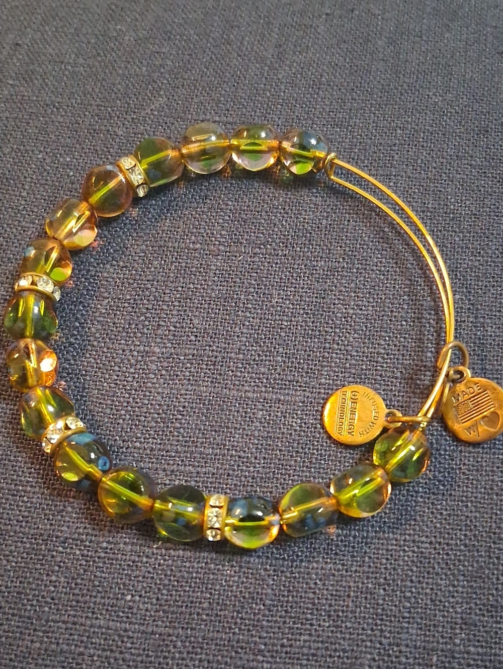 Alex and Ani Green Glass Bead Bracelet with Gold Accents